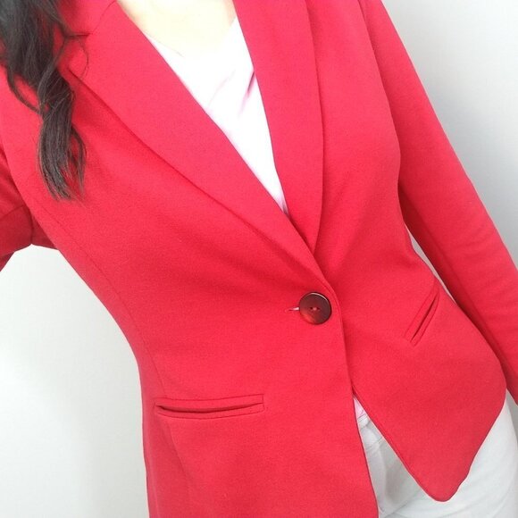 Notations Ponte Red One Button Blazer Petite Mediu - Picture 2 of 10